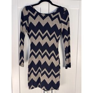 NWT Alt B Chevron Bodycon Dress S Open Back Long Sleeve Stretch Mini Dress